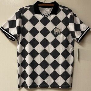 Original Use Brooklyn NY Crest Mens Black White Argyle Polo Shirt S Short Sleeve